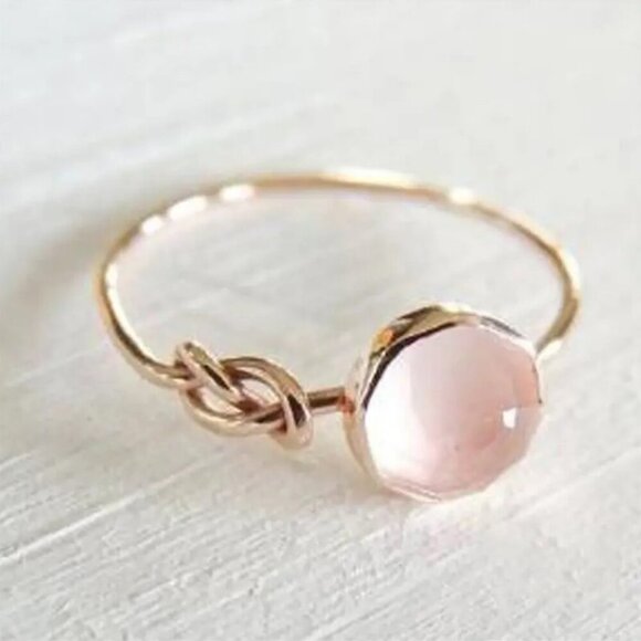 Pink Natural Zircon Ring with Infinity Knot - Picture 1 of 3